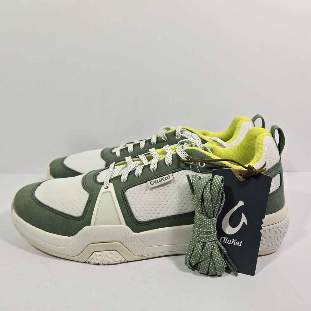 Olukai Anau Pickleball Court Sneakers Shoes Mens 12 Bright White Leaf Green NEW